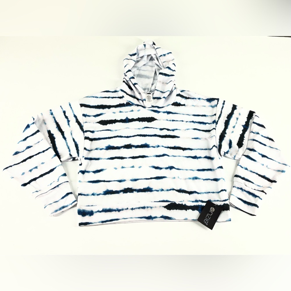 ONZIE Tie-Dye Striped Crop Hoodie‎ White Black Navy Blue Size M / L - Picture 8 of 12
